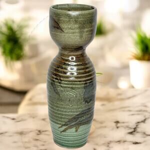 Studio Art Pottery Vase Stoneware Sage Green Made in Montana Boho Modern Signed